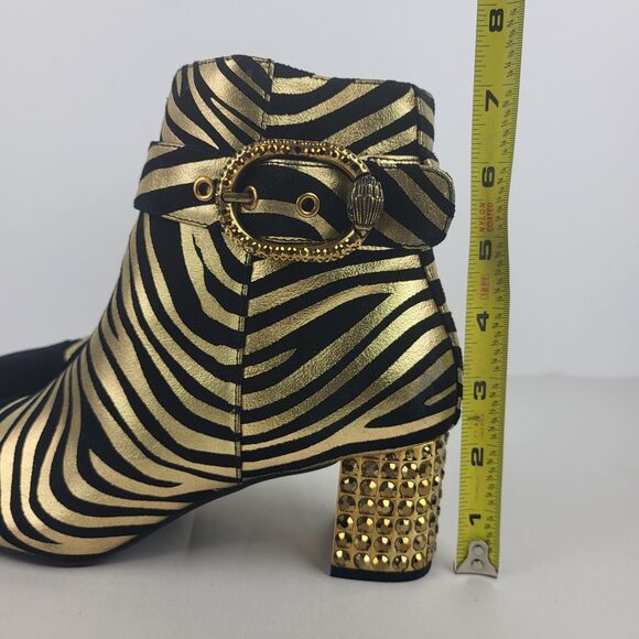 Kurt Geiger Women Zebra Print Black Gold Leather Stud Ankle Boots 6.5 - Picture 4 of 14